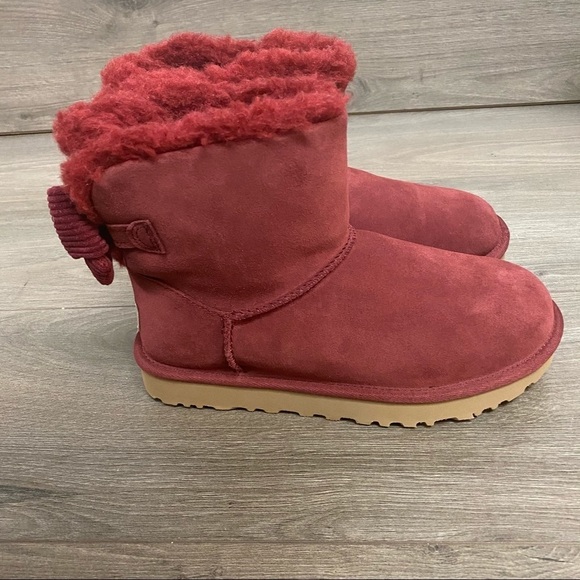 UGG | Mini Bailey Corduroy Bow Boots Kiss Red Size 6 New - Picture 4 of 11